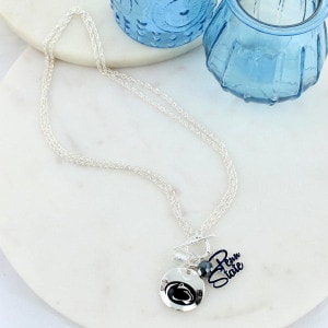 adjustable necklace with Penn State charm, beads, and Athletic Logo